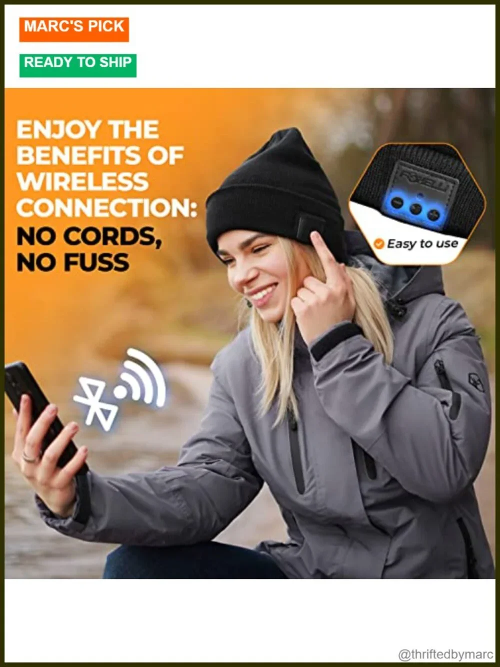 Bluetooth Beanie Hat with 15-Hour Battery, Built-in Mic, Washable